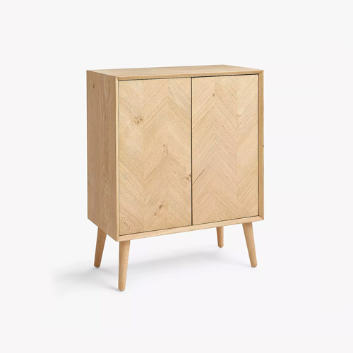 [E-COM11] Cabinet with Doors: minimalistic wooden with brown top, divided by two sides, with drawer